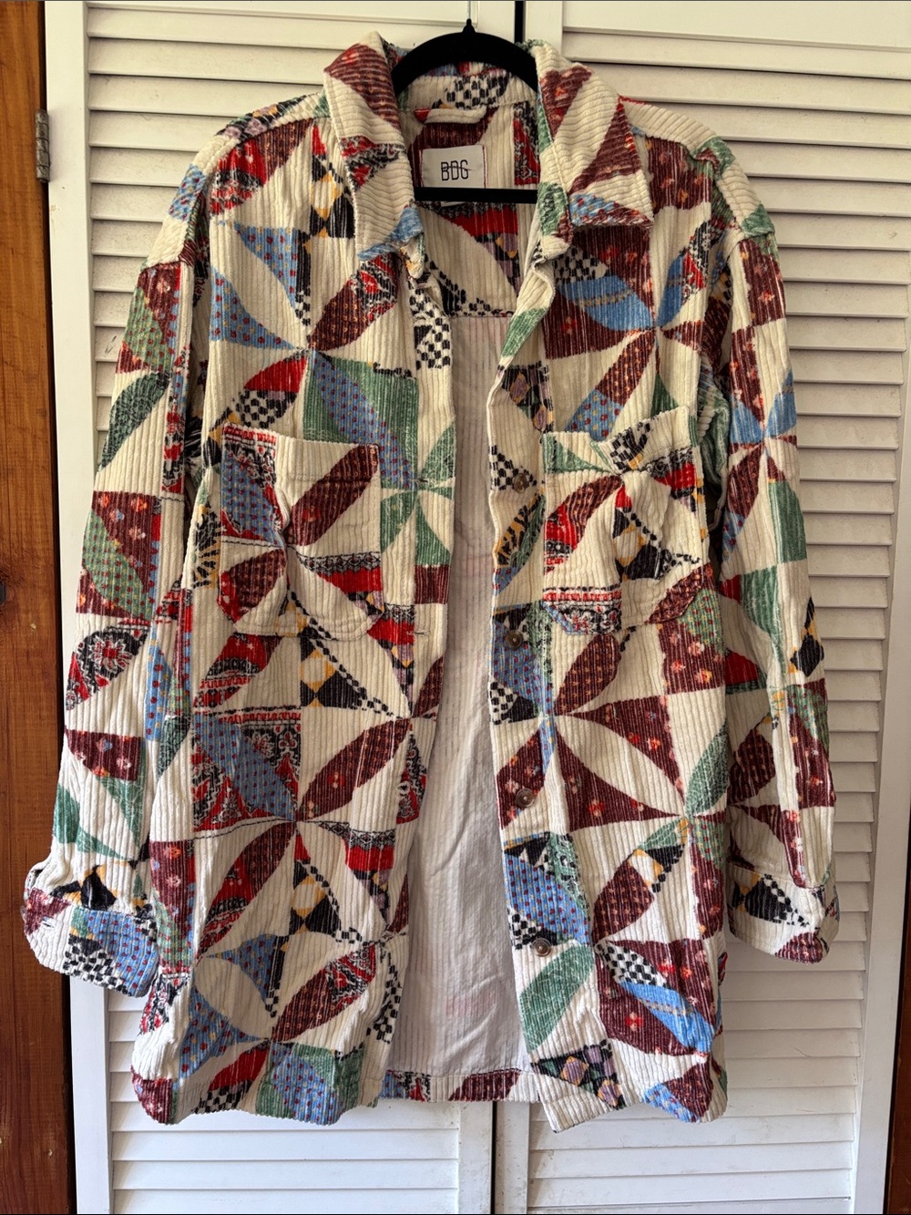 BDG Multi-Color Patchwork Corduroy Button-Down Shirt Jacket